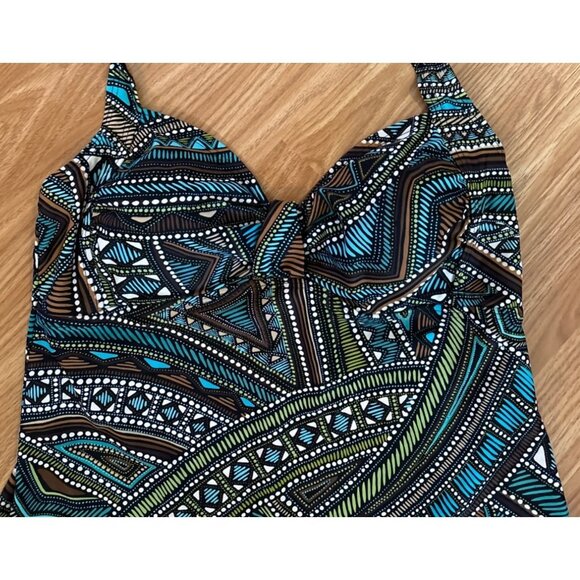 Christina Bathing Suit Halter Swim Top & High Waist Bottom Set Sz14 Tribal Print - Picture 3 of 11